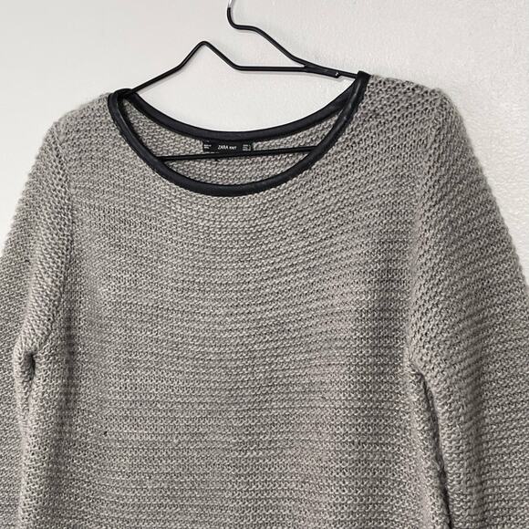 Zara Sweater Women’s Size Medium Gray Cable Knit Long Sleeve Top - Picture 4 of 7